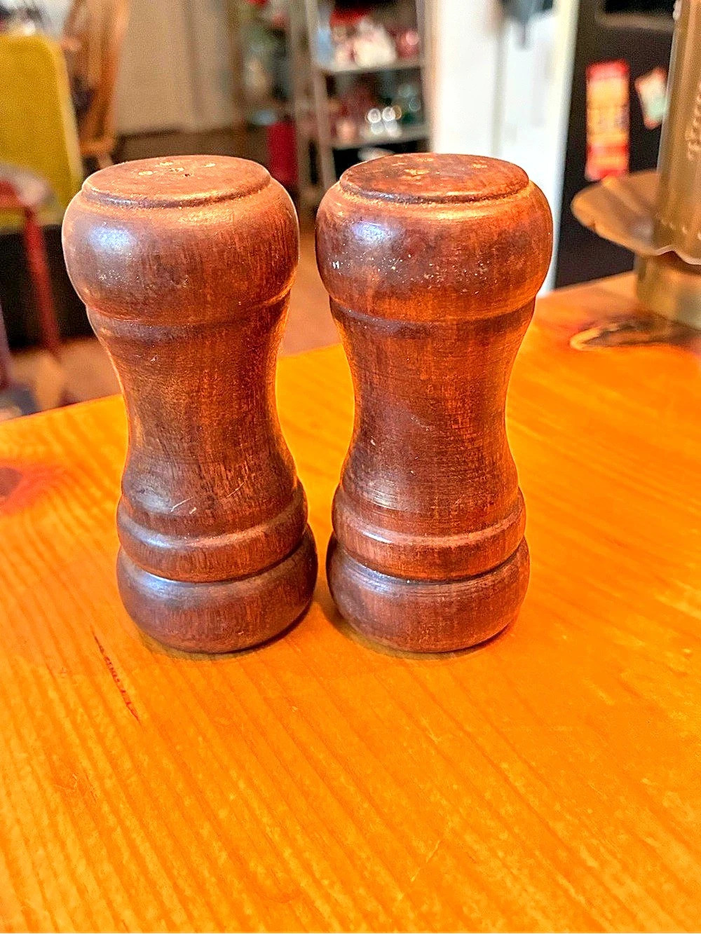 Wooden Salt and Pepper Shakers Brown Pair Vintage MCM